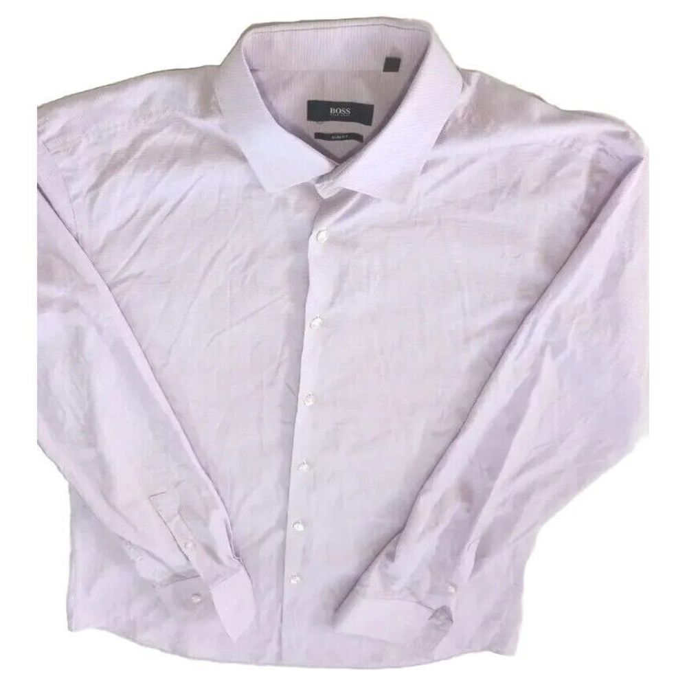 HUGO BOSS Men Long-sleeved Buttons down Stretch Shirt 40 Or 15.5 Slim Fit Purple